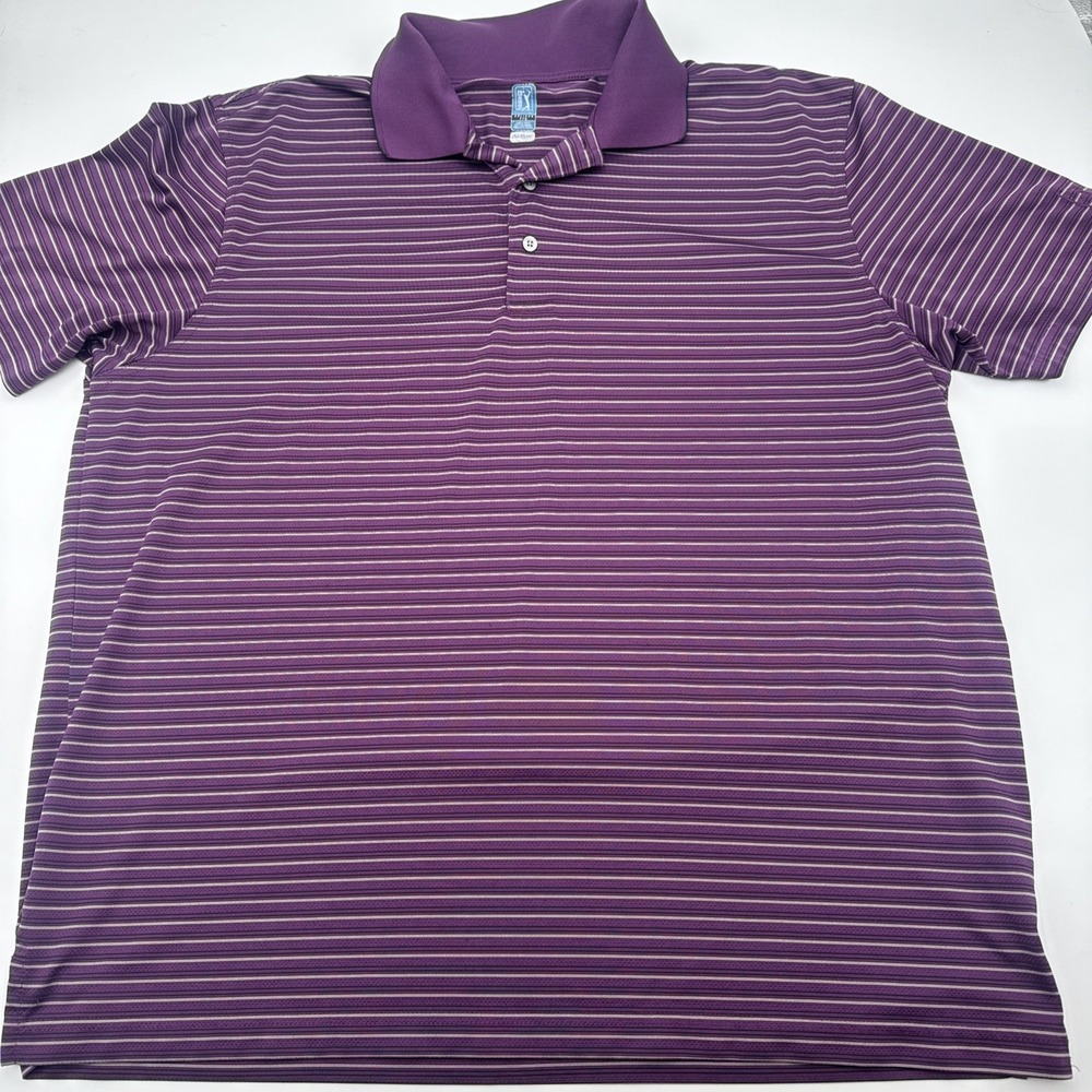 PGA Tour Men's Purple Polyester Striped Collared Button-Up Golf Polo Shirt XXL
